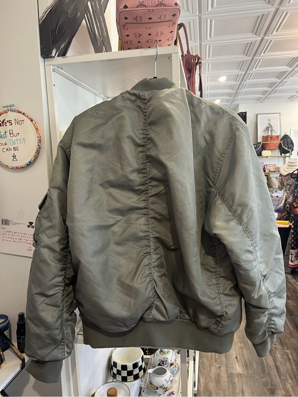 BDG Olive Green Bomber Jacket with Orange Lining - Picture 2 of 5